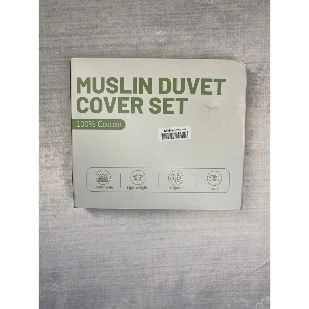 Muslin Queen Duvet Cover & Pillowcases 100% Organic Cotton Soft Textured Gauze